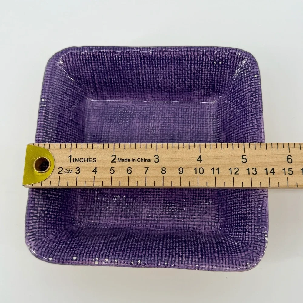 Bella‎ Casa by Ganz Ceramic Square Dish Purple Striped Candy Trinket Dish